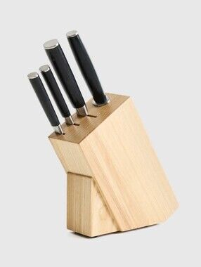 NEW! Quince Essentials Japanese Damascus Steel Knife & Block Set! (Z77)